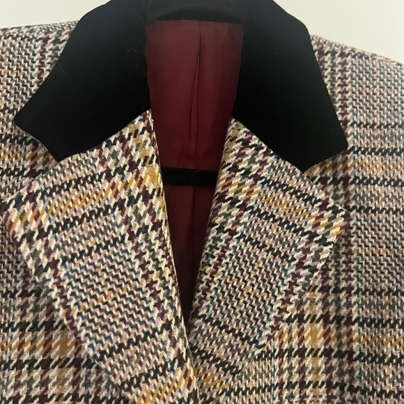Vintage Tweed Blazer Womens 38 Red Brown Houndstooth Corpcore Wool Suit Jacket - Picture 2 of 9